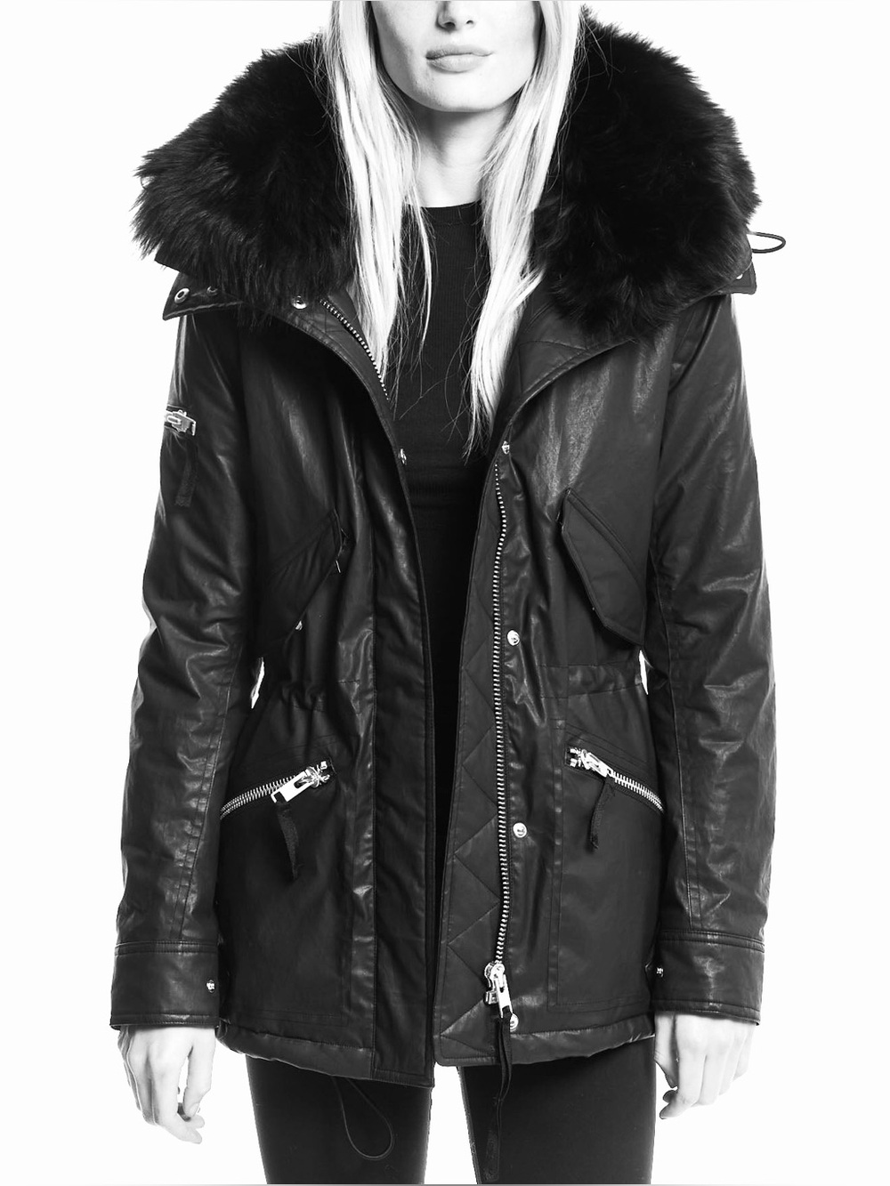 SAM. Newyork coated canvas parka with raccoon fur trim hood